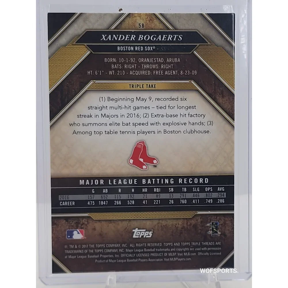 2017 Topps Triple Threads Gold 97/99 Xander Bogaerts #58 Boston Red Sox